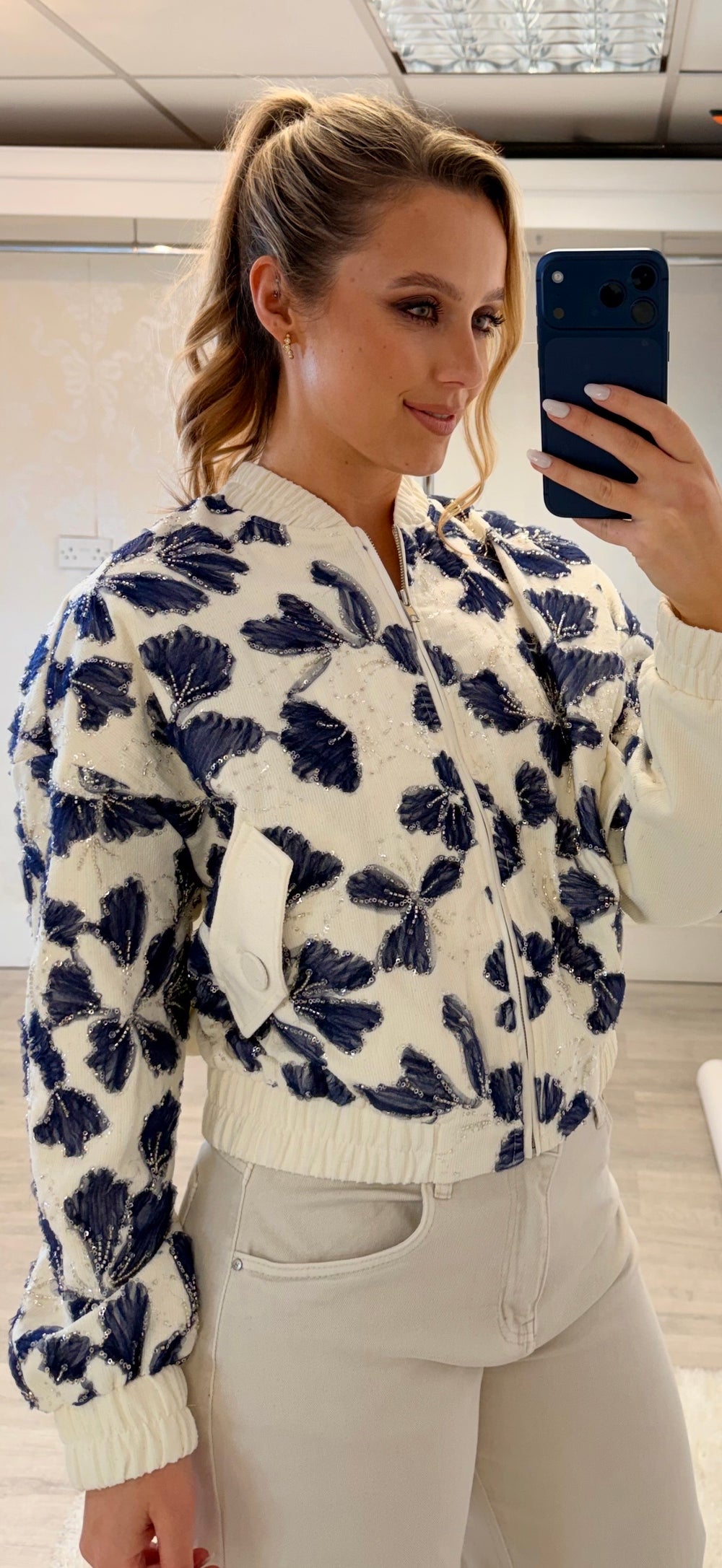 Sequin Print Bomber