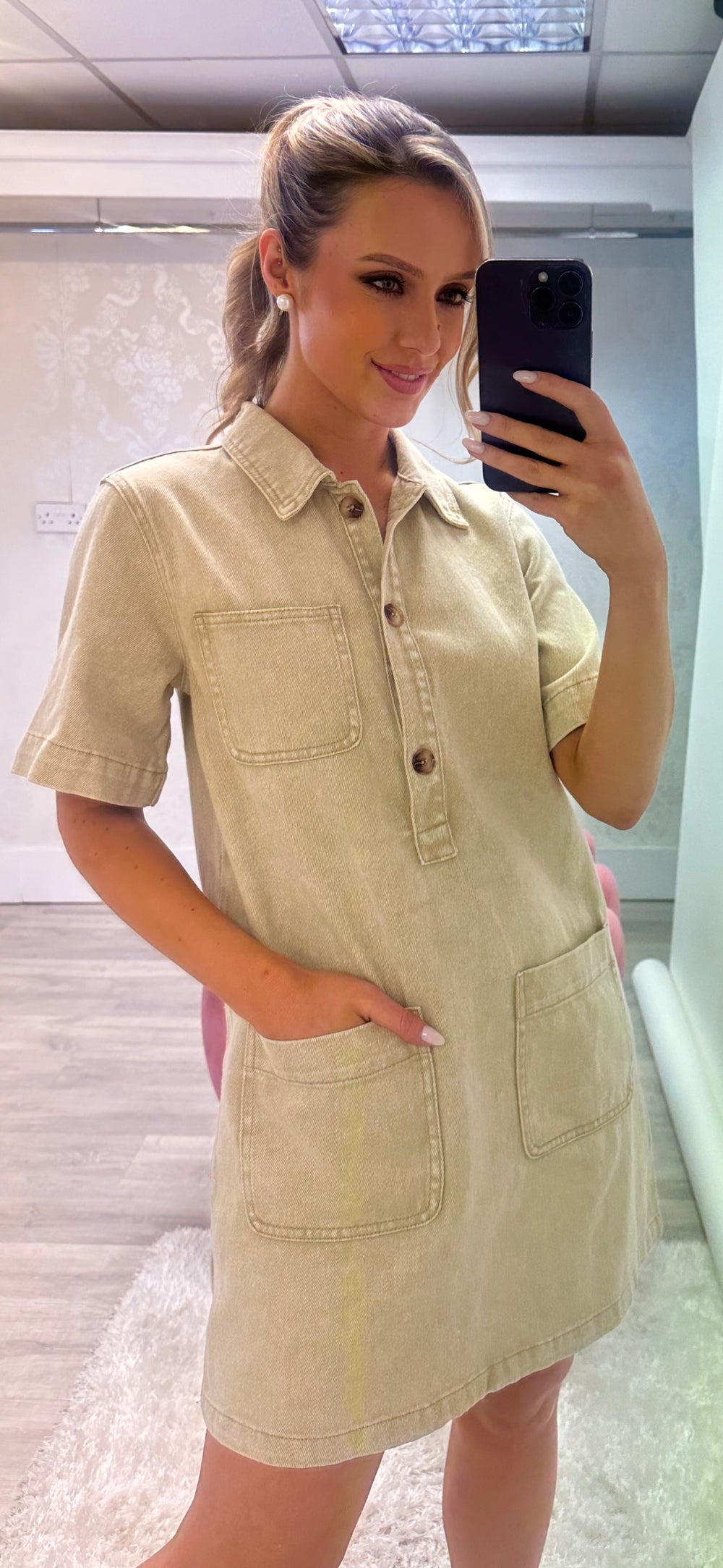 Beige Denim Dress