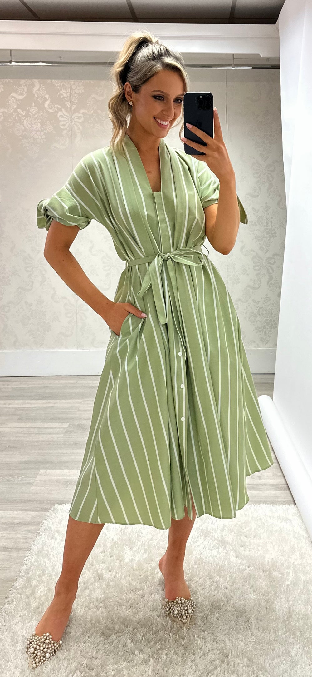 Sage Stripe Dress