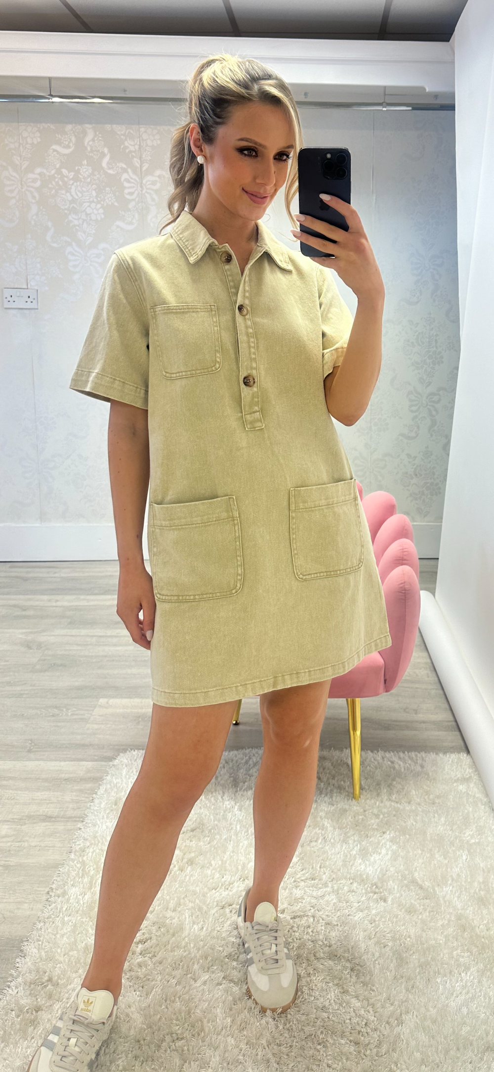 Beige Denim Dress