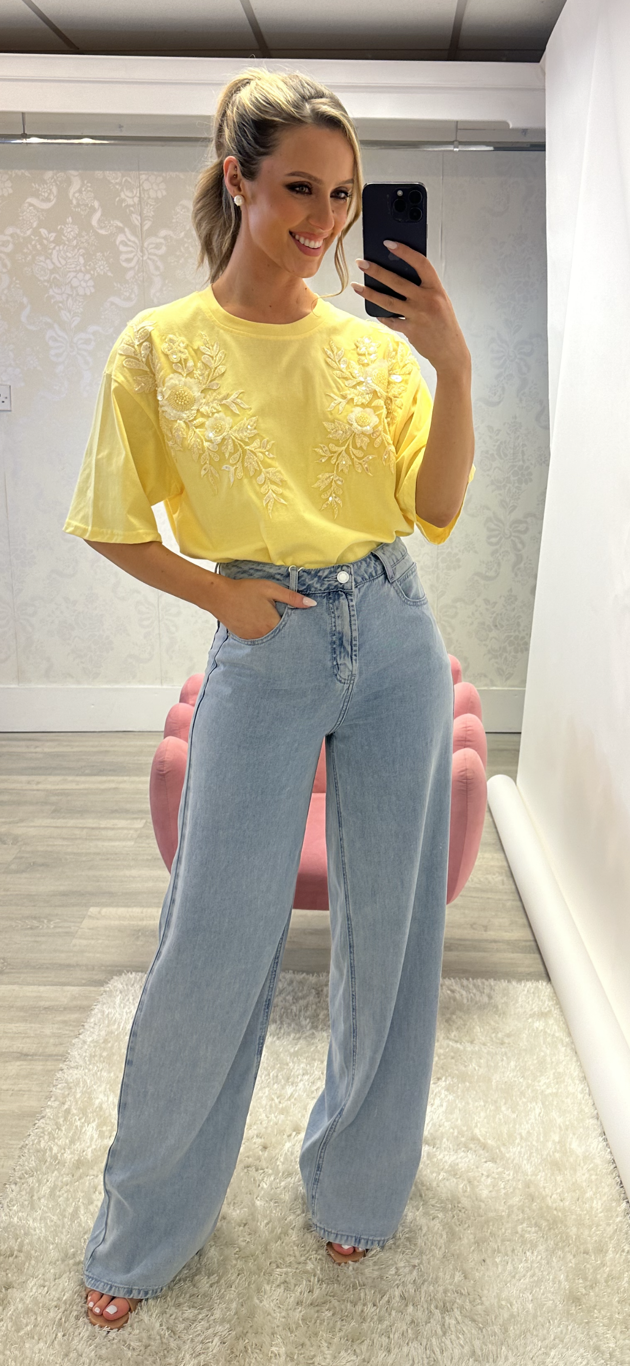 Yellow Beaded Tee