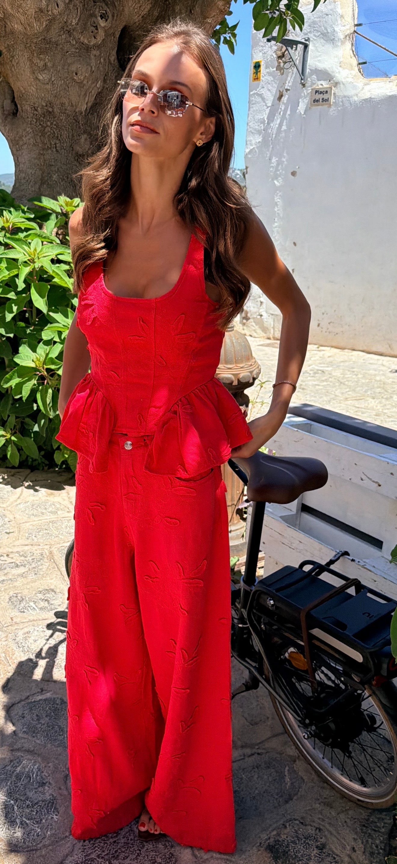 Red Jacquard Pants