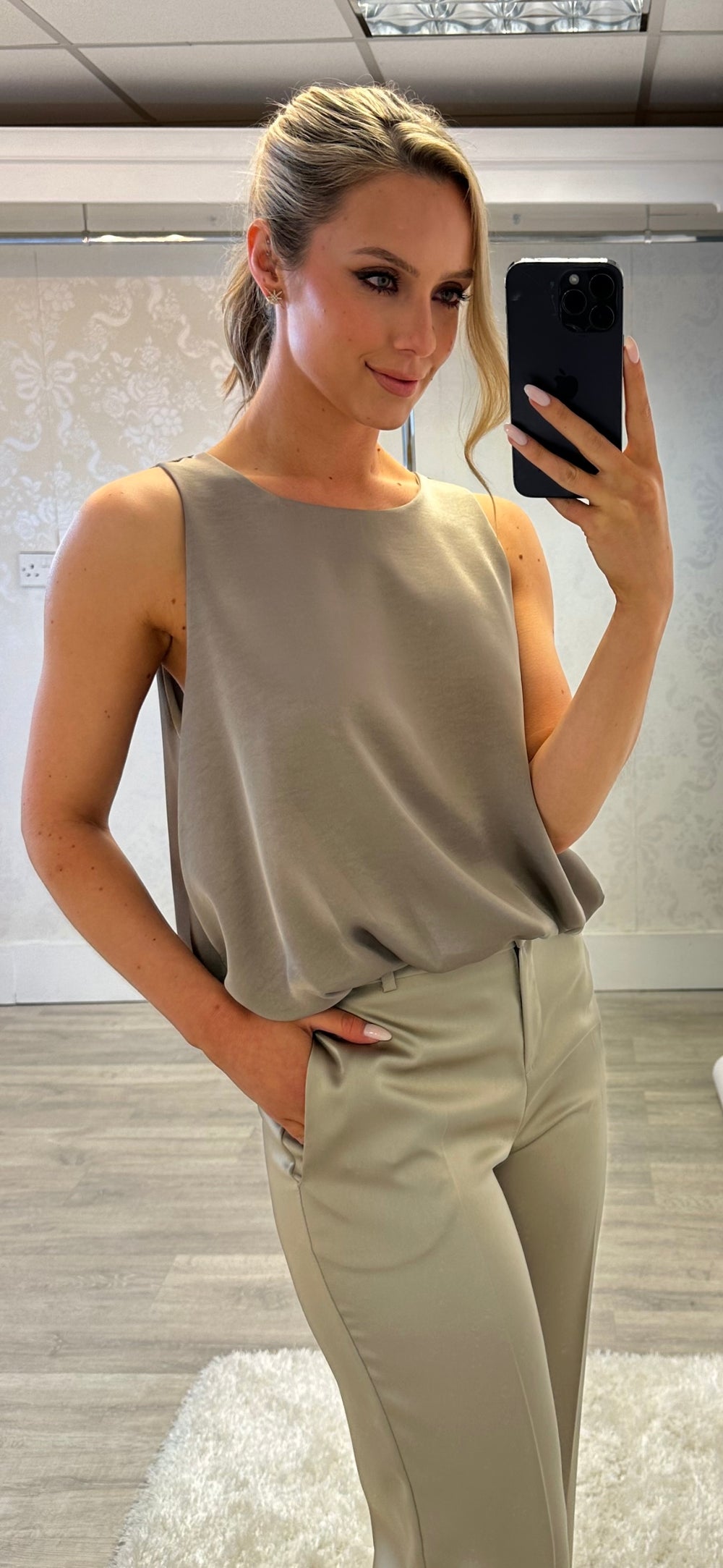 Taupe Satin Top
