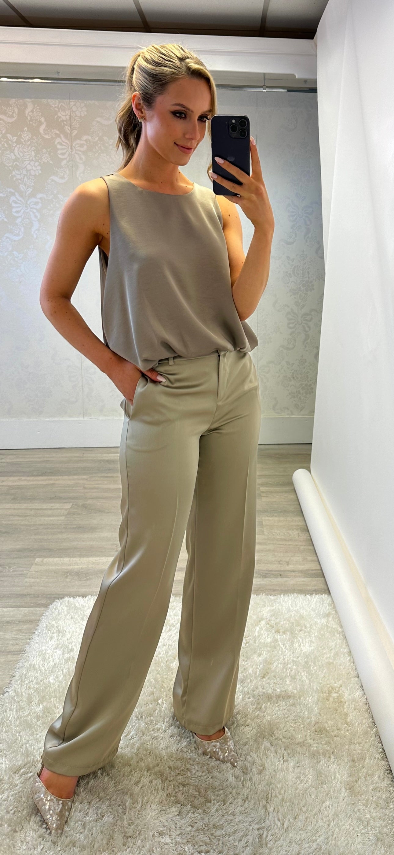 Taupe Satin Pant