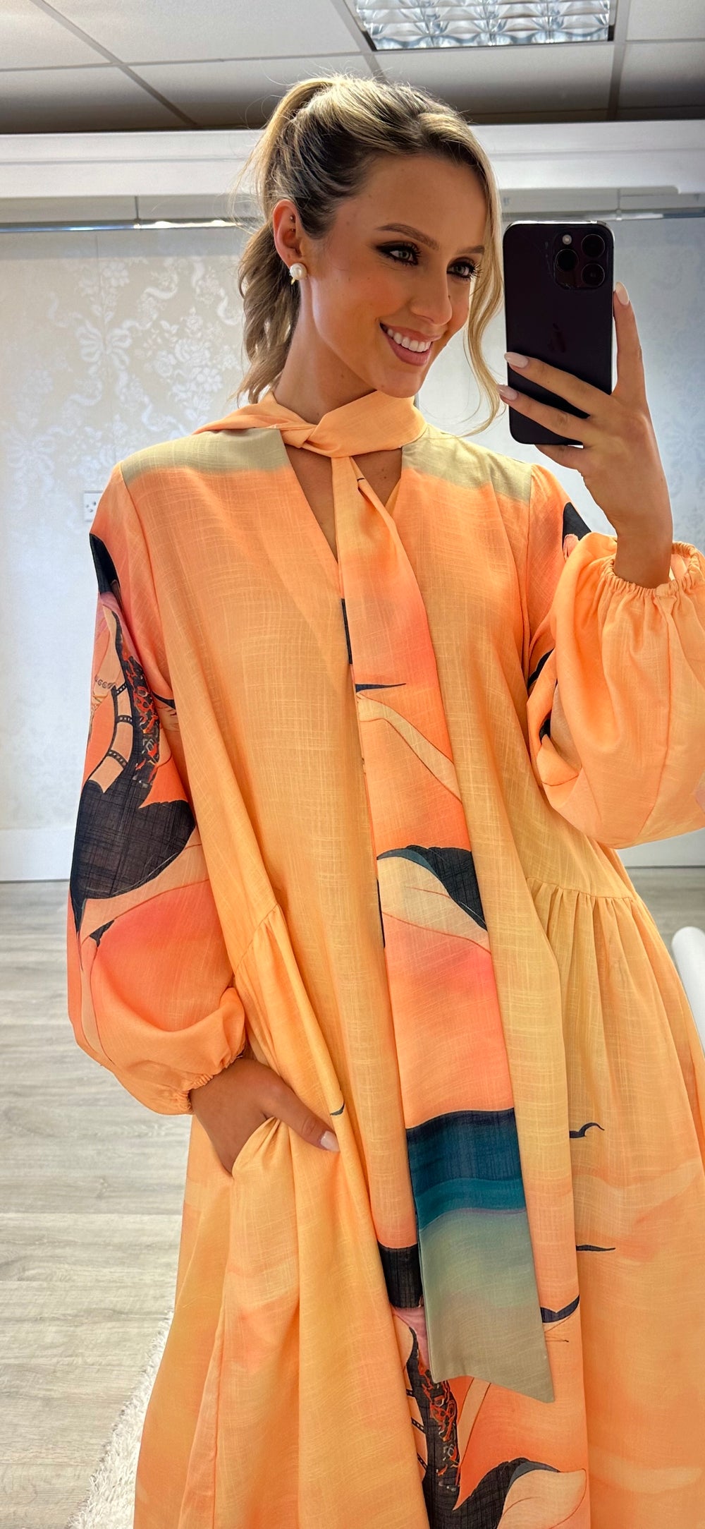 Peach Printed Midi