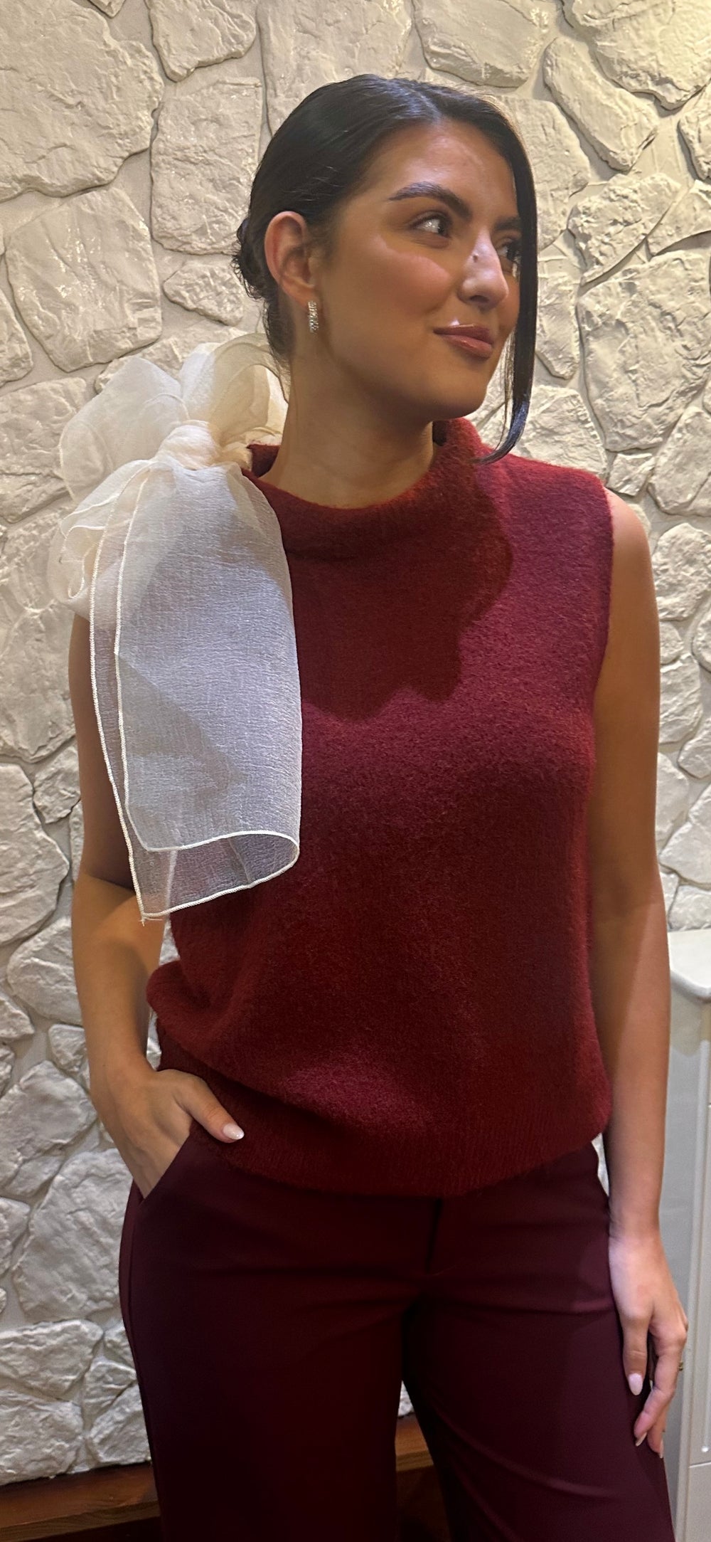 Burgundy Bow Knit