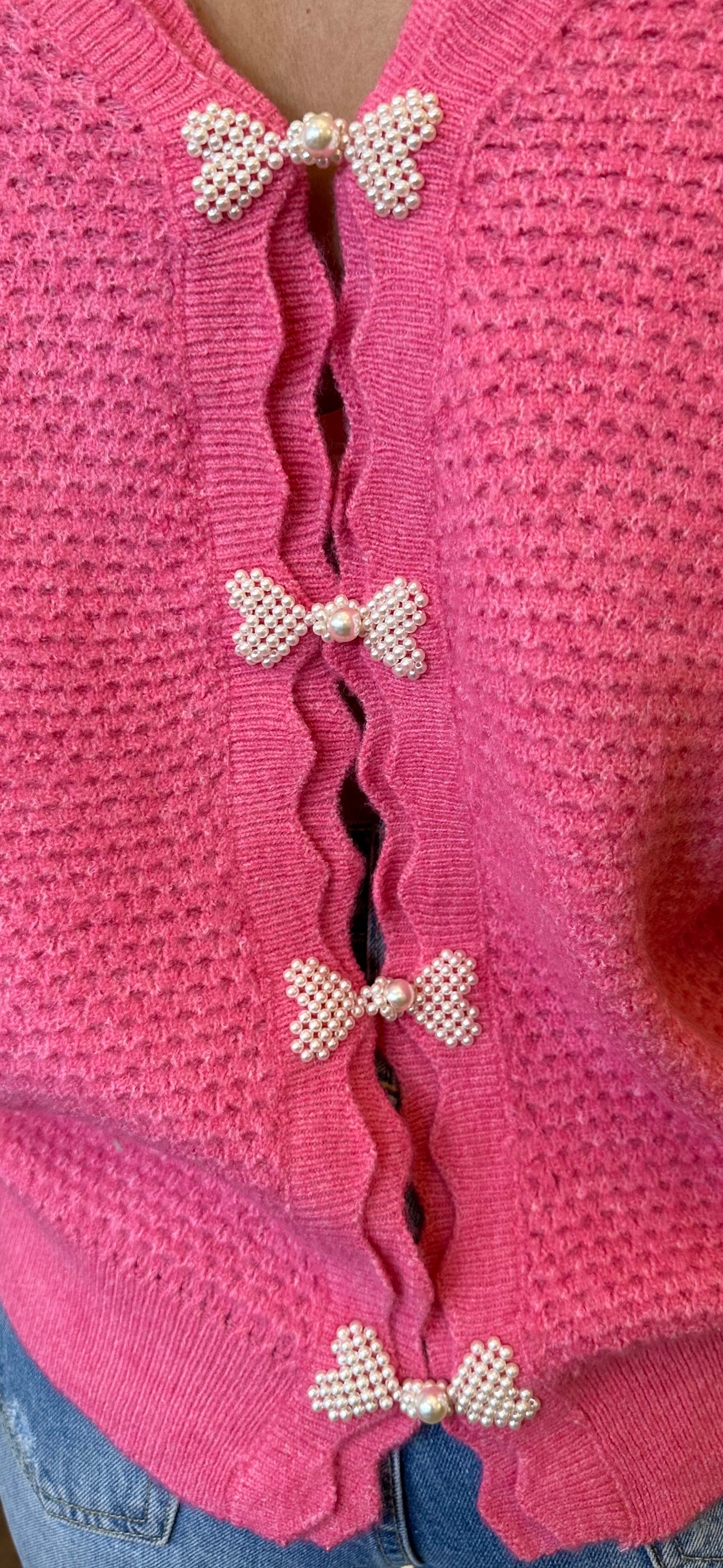 Pink Pearl Bow Knit