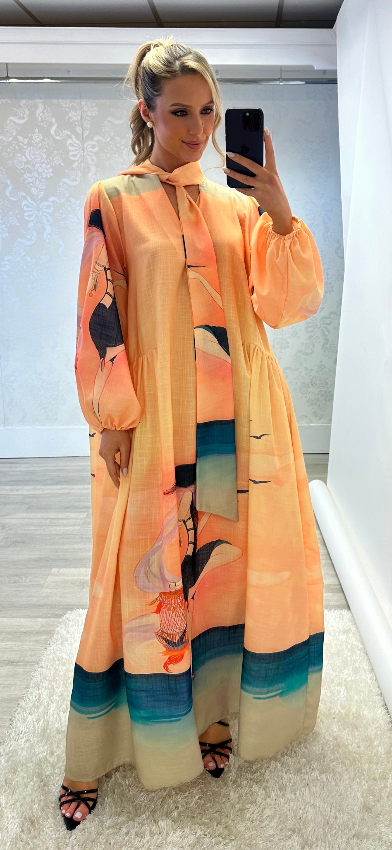 Peach Printed Midi