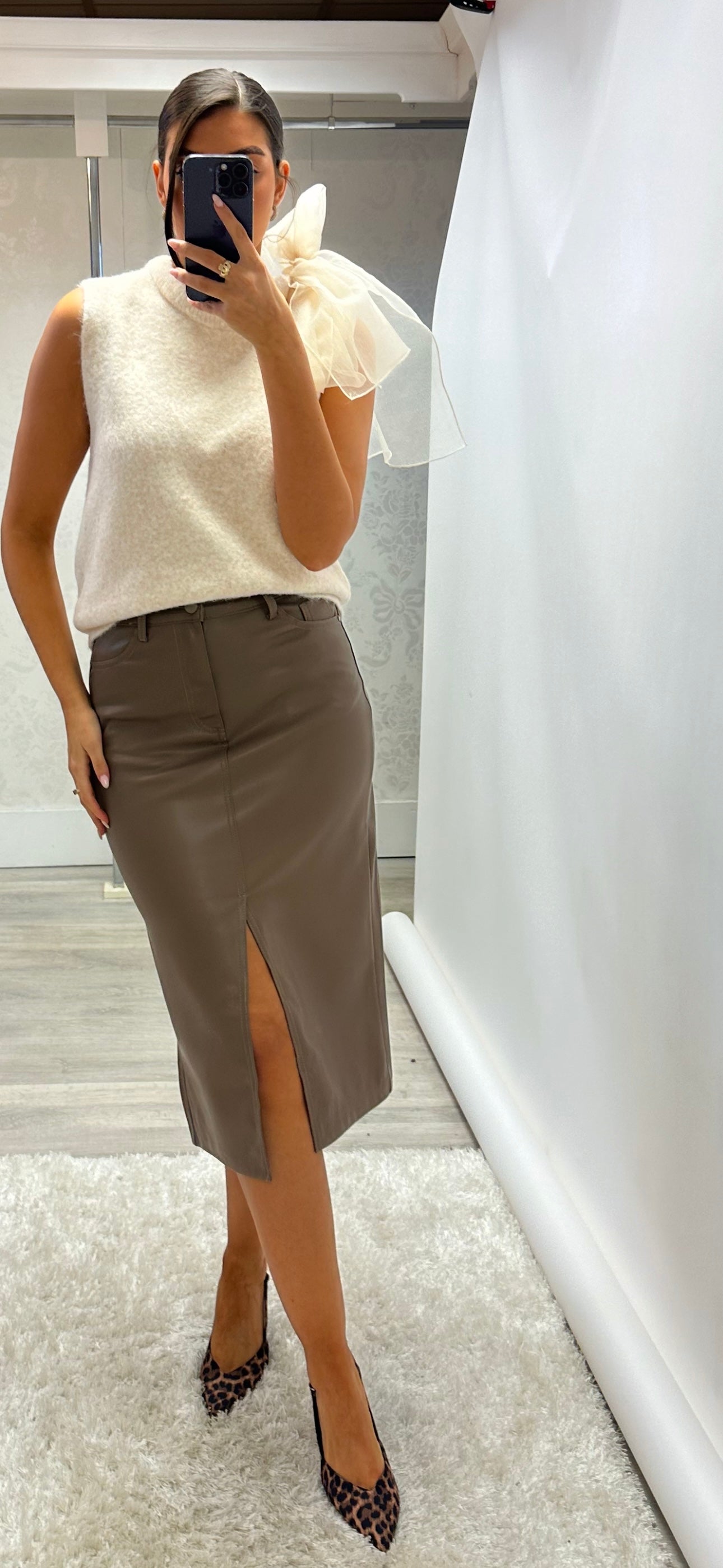 Taupe Leather Skirt
