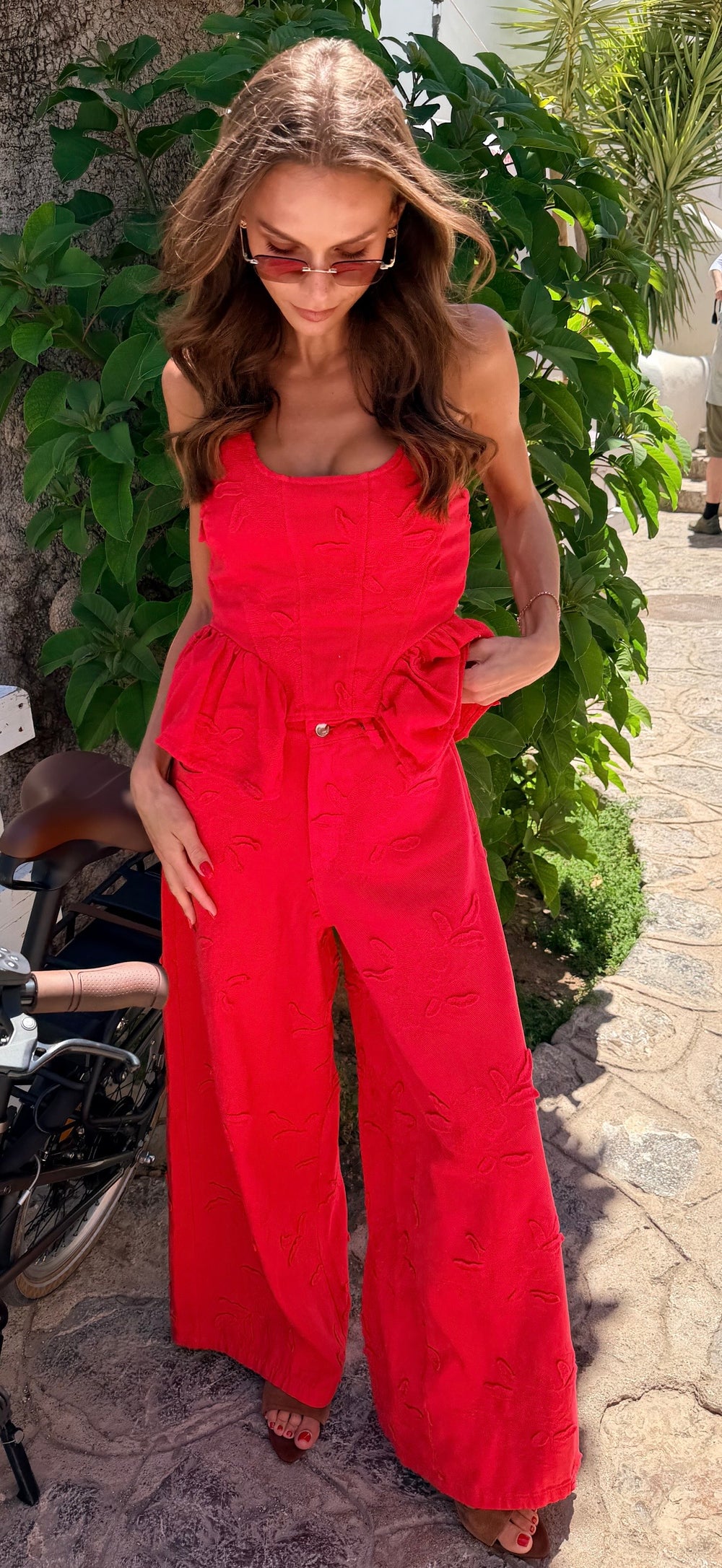 Red Jacquard Pants