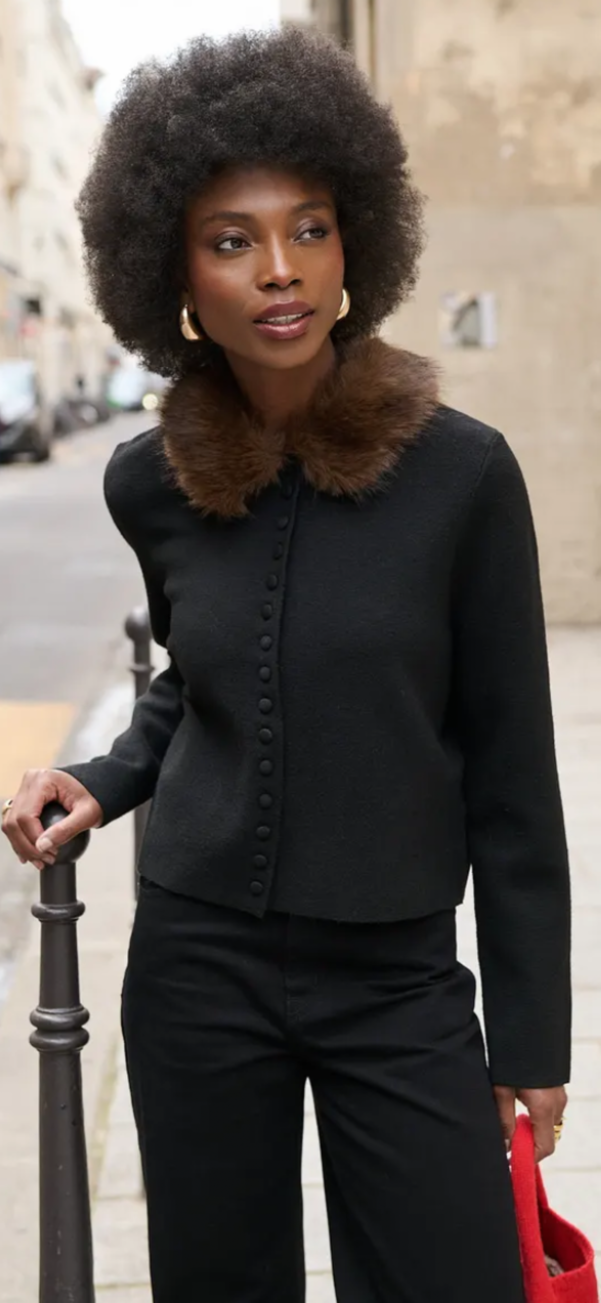 Black Detachable Fur Knit