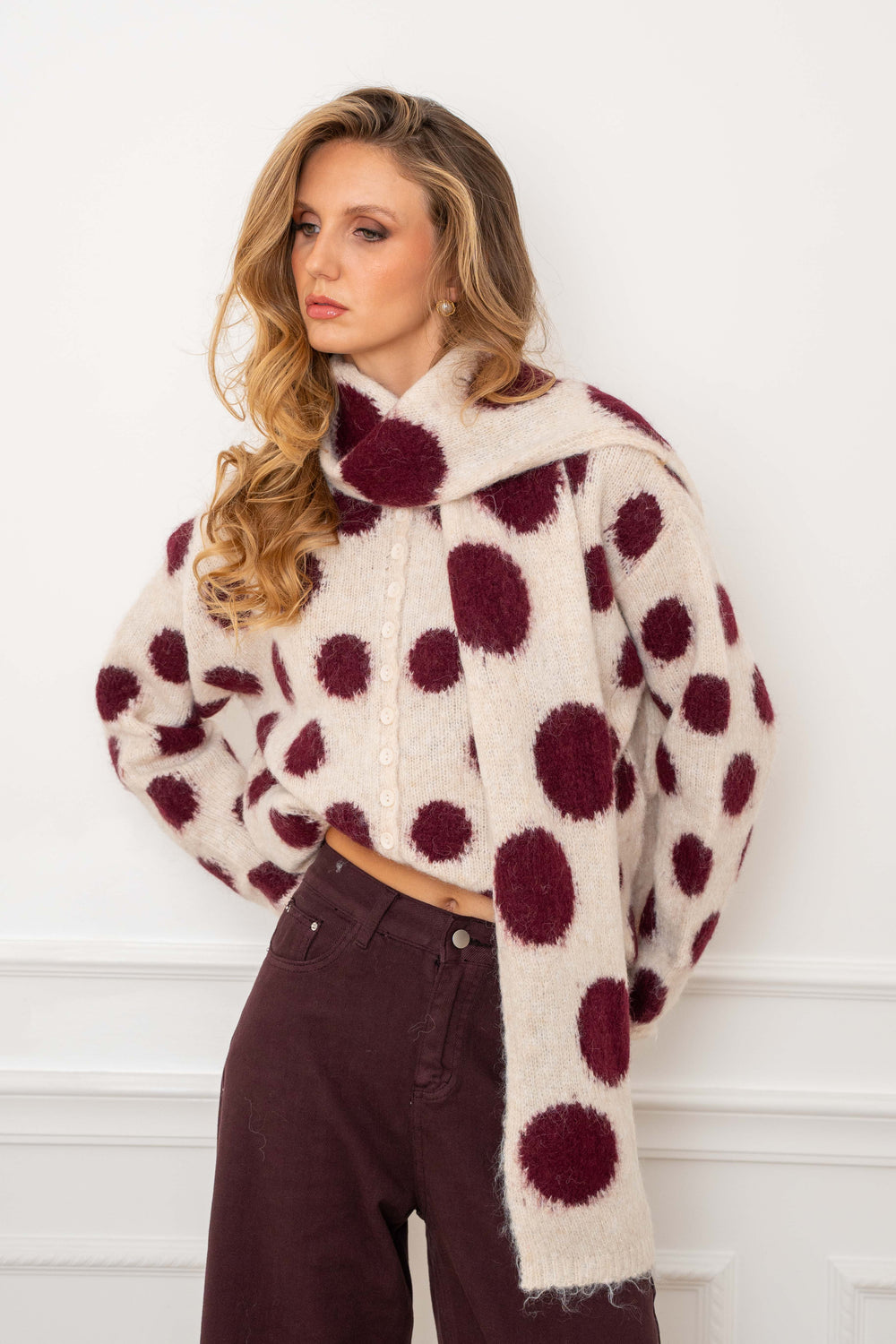Burgundy Dot Knit Set