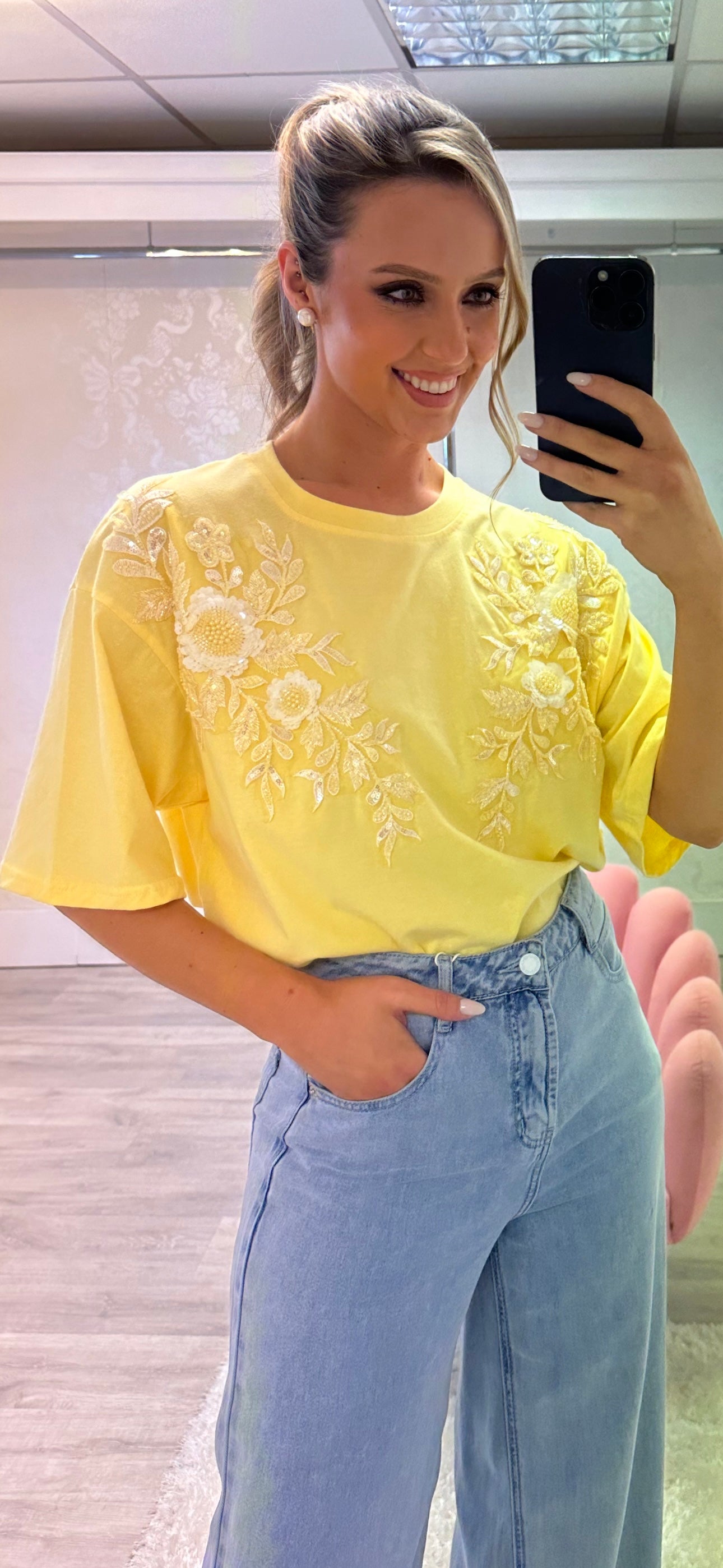 Yellow Beaded Tee