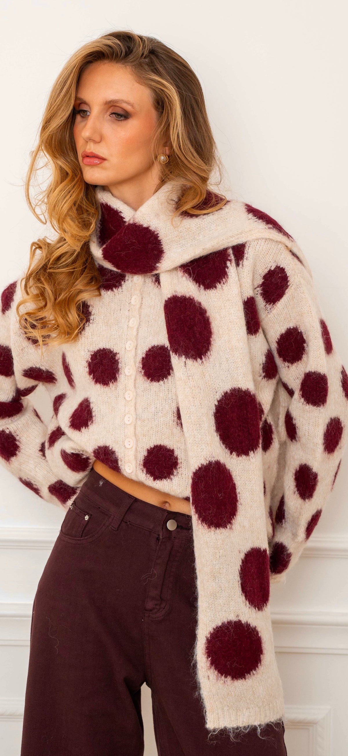 Burgundy Dot Knit Set