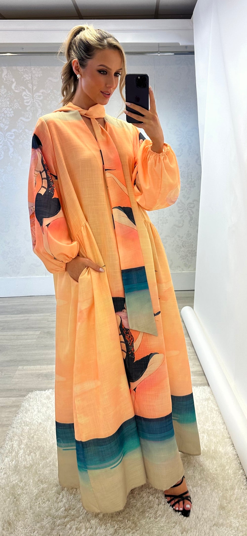 Peach Printed Midi