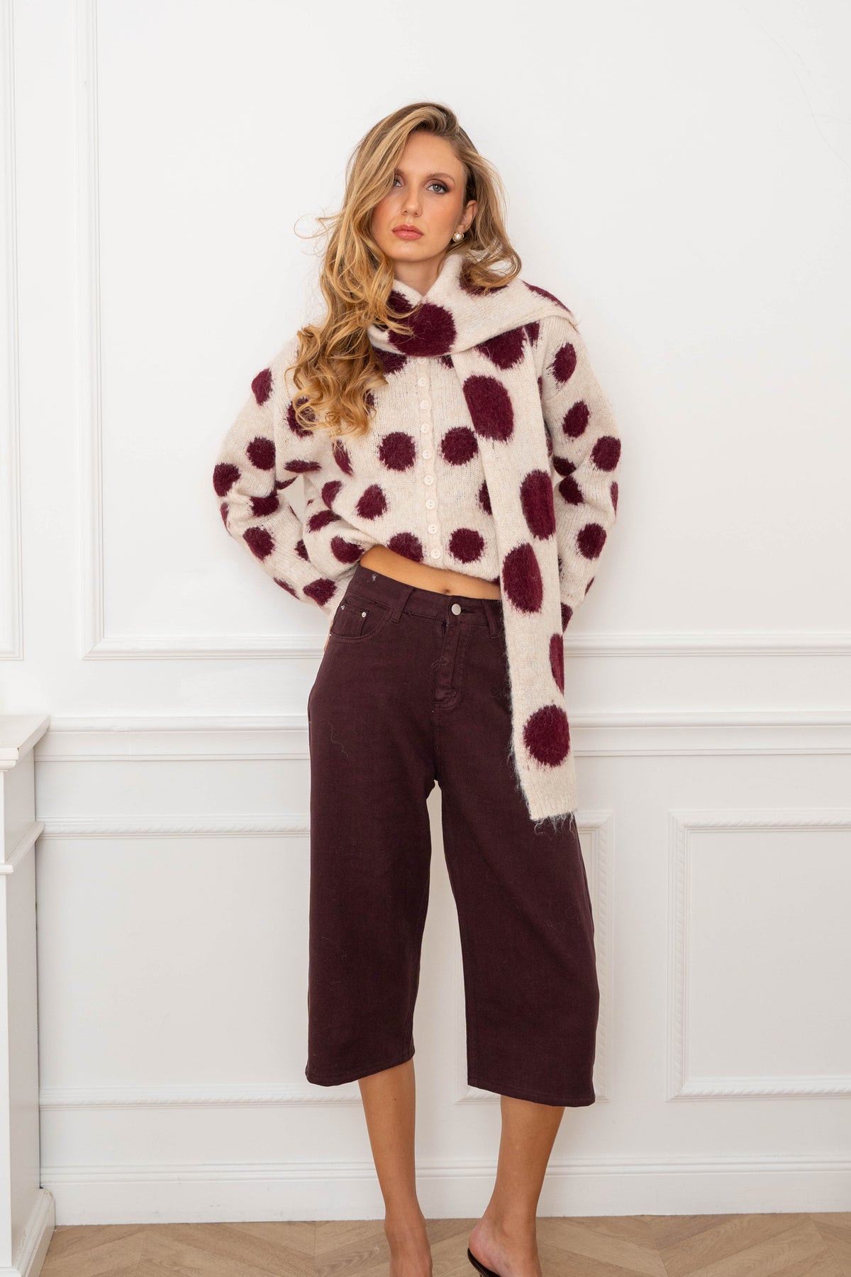 Burgundy Dot Knit Set