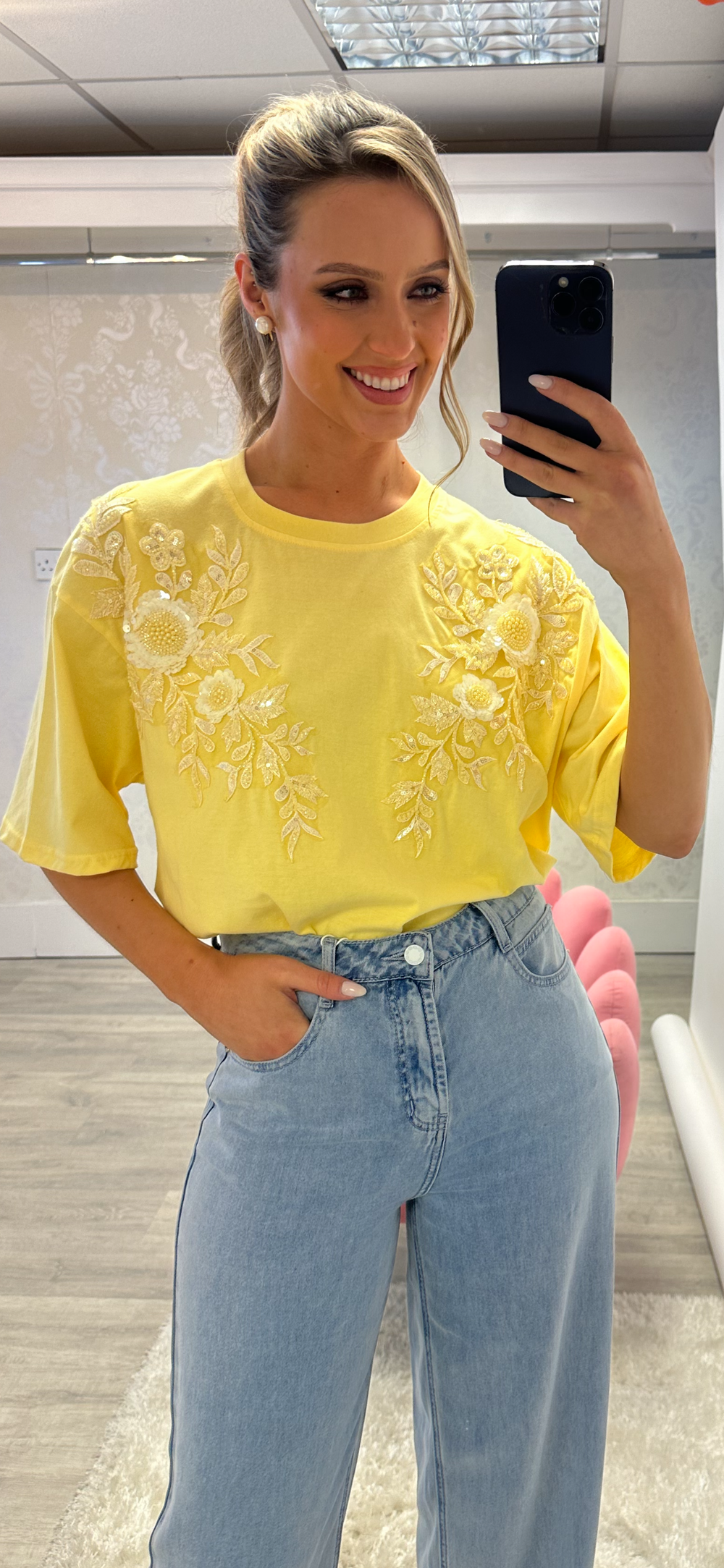 Yellow Beaded Tee