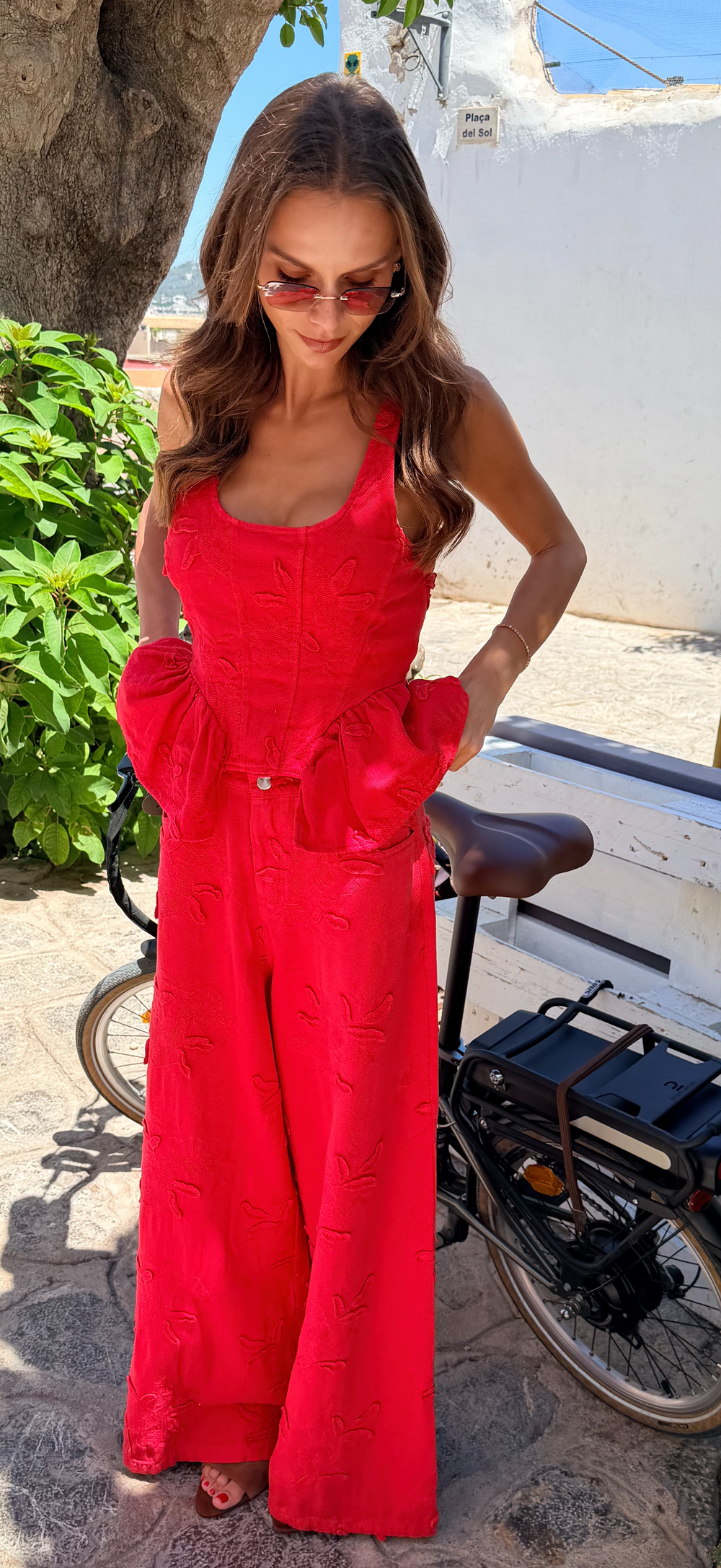 Red Jacquard Pants