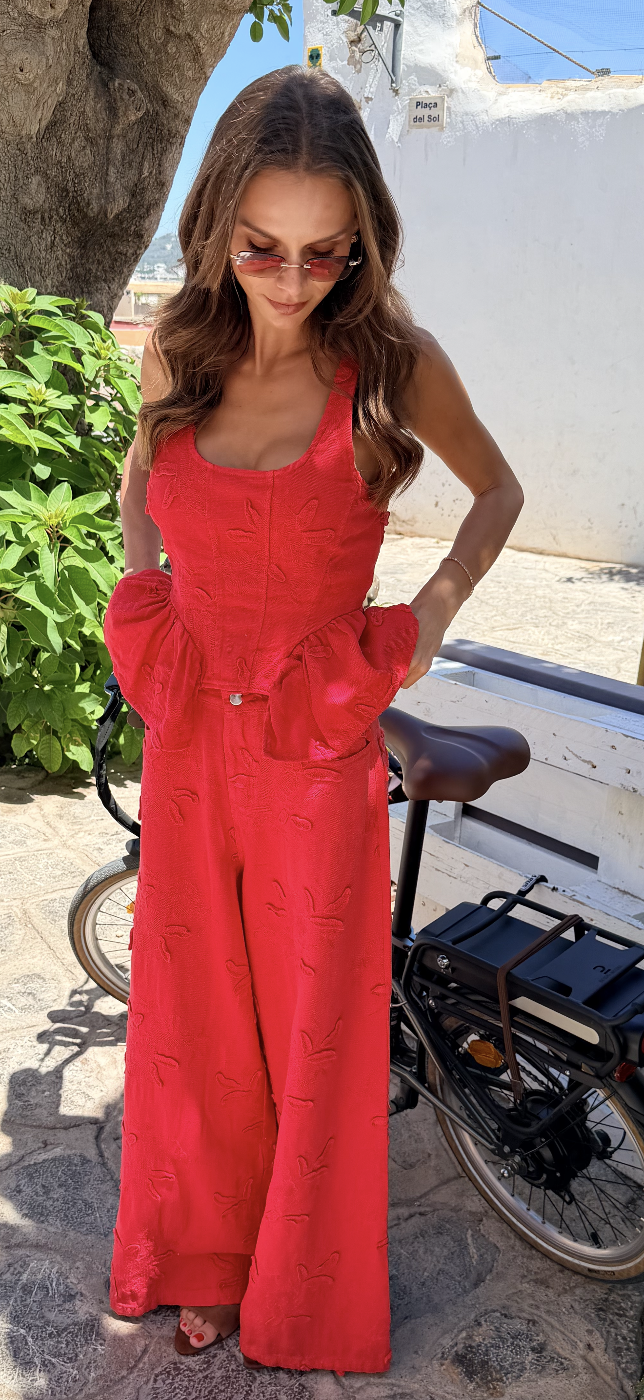 Red Jacquard Pants